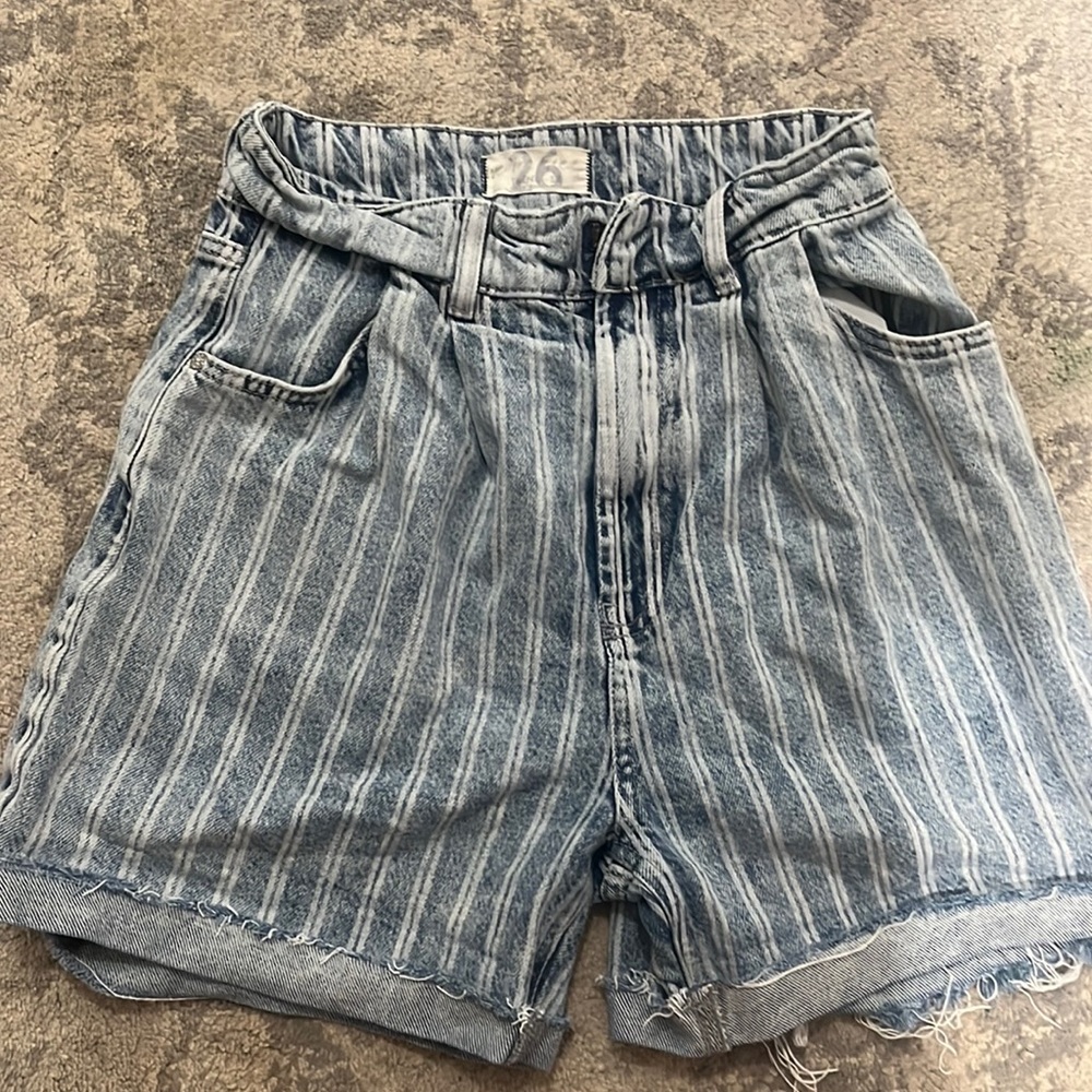 Free People striped high waisted denim shorts